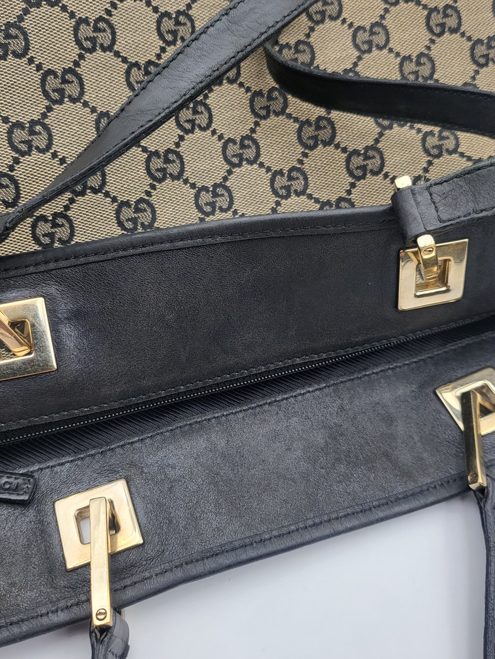 Gucci Tote Medium Bag GG Canvas & Black Leather...Authentic.... - Picture 12 of 16